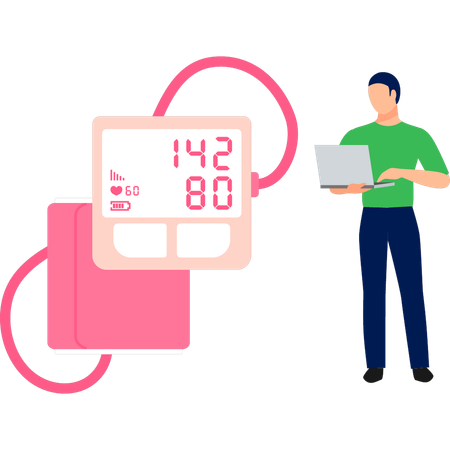 Boy using laptop measuring hypertension level  Illustration