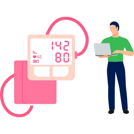 Boy using laptop measuring hypertension level  Illustration