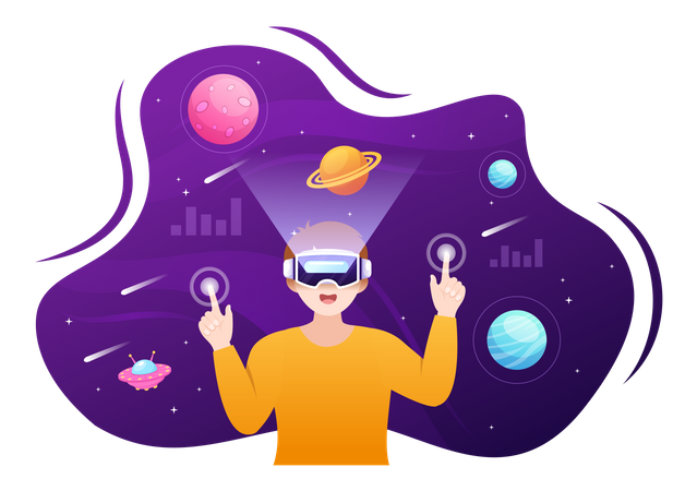 Boy using metaverse using VR goggles  Illustration