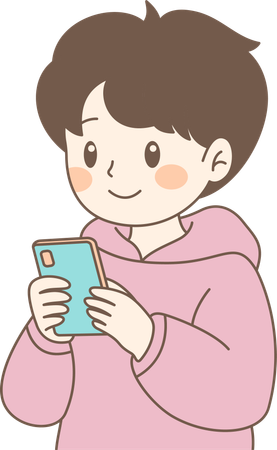 携帯電話を使う少年  イラスト