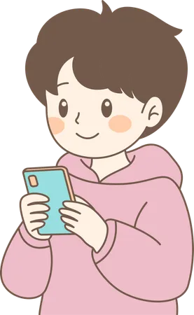 携帯電話を使う少年  イラスト