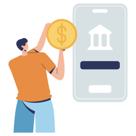 Boy using mobile banking features  Illustration