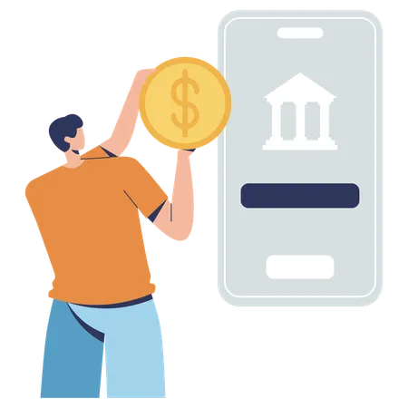 Boy using mobile banking features  Illustration