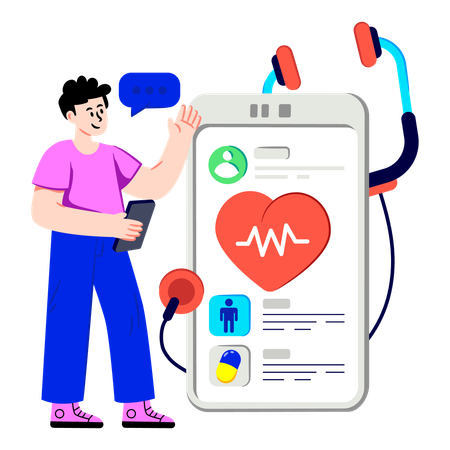 Boy using Mobile Medical App  Illustration