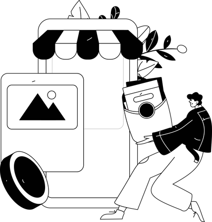 Boy using mobile shopping app  Illustration