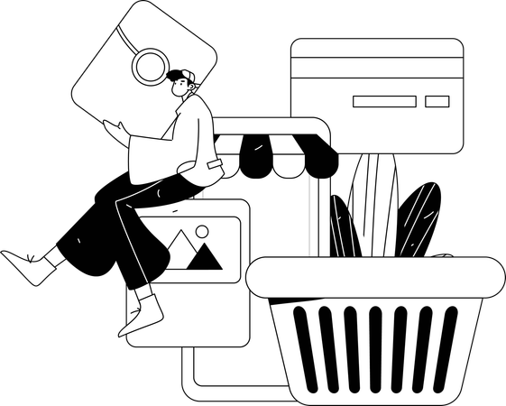 Boy using mobile shopping app  Illustration