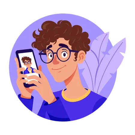 Boy using Mobile to show photo  Illustration