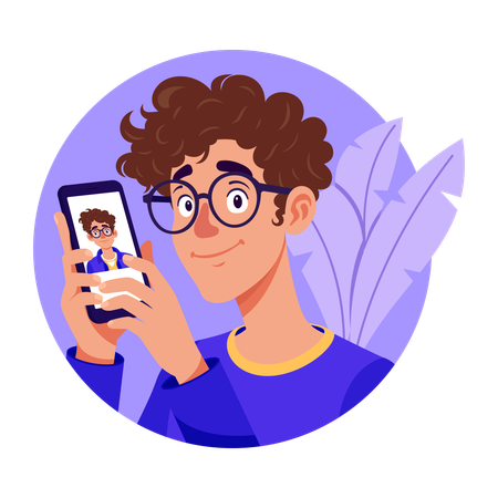 Boy using Mobile to show photo  Illustration