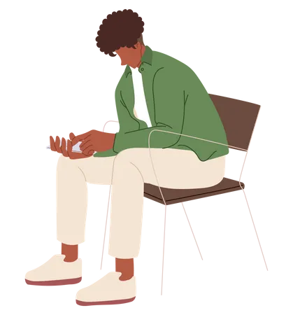 Boy using mobile while sitting on chair Illustration