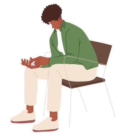 Boy using mobile while sitting on chair  Illustration