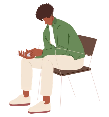 Boy using mobile while sitting on chair  Illustration