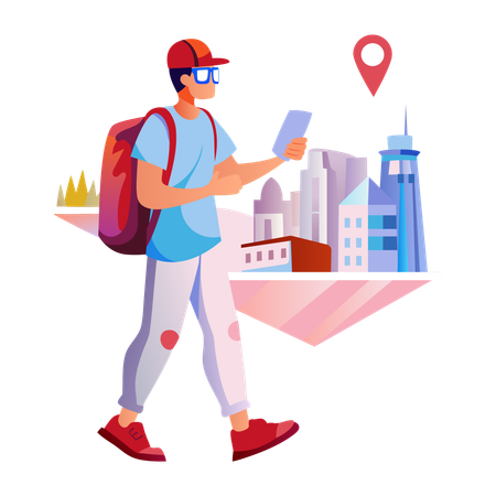 Boy using navigation app  Illustration