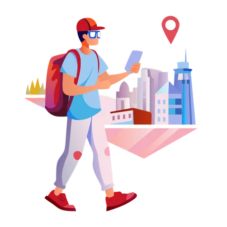 Boy using navigation app  Illustration