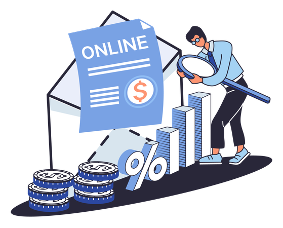 Boy using online banking platform  Illustration
