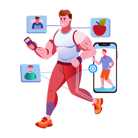 Boy using online fitness app  Illustration