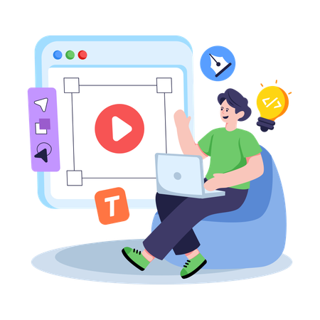 Boy using Online Graphic Tutorial  Illustration