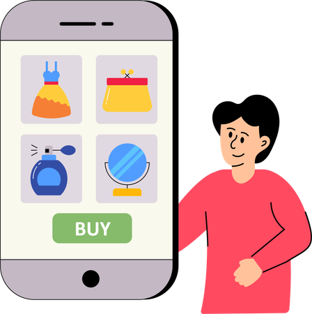 Boy using online marketplace for shopping  Illustration