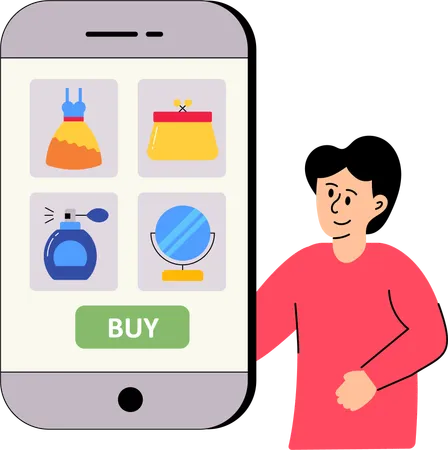 Boy using online marketplace for shopping  Illustration