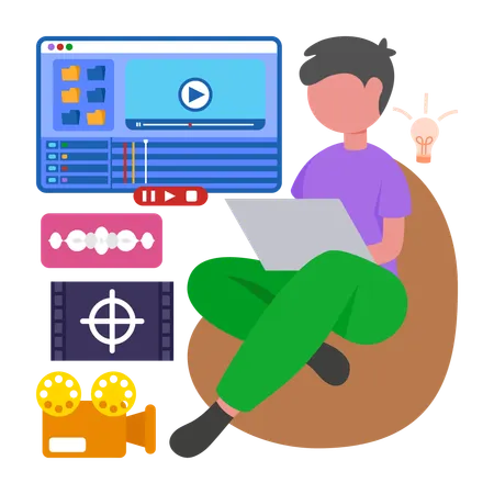 Boy using online Video Editing Software  Illustration