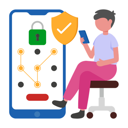 Boy using Pattern Lock  Illustration