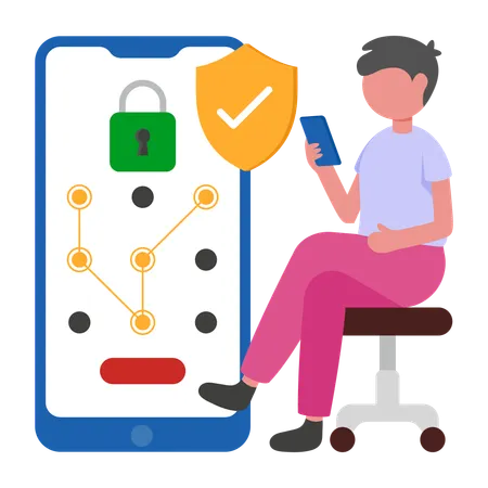 Boy using Pattern Lock  Illustration