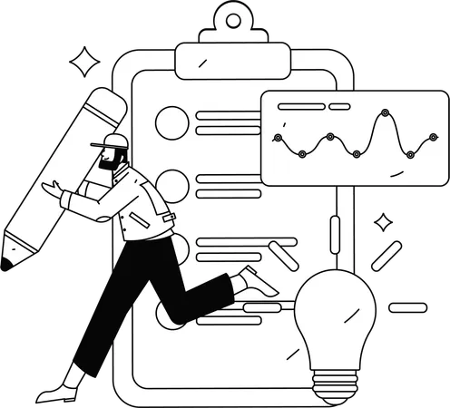 Boy using pencil to fill questionnaire  Illustration