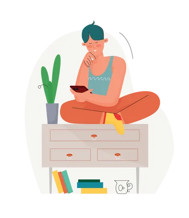 Boy Using Phone  Illustration