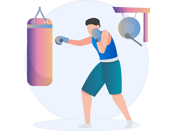 Boy using punching bag  Illustration