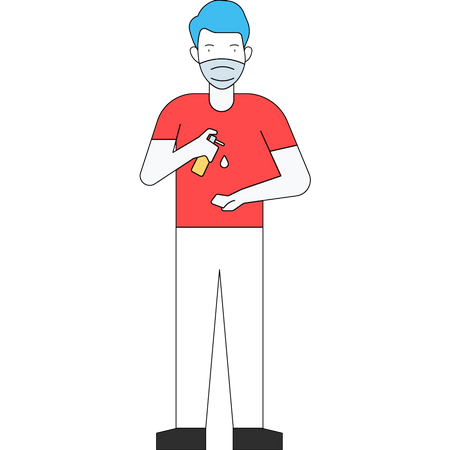 Boy using sanitizer  Illustration