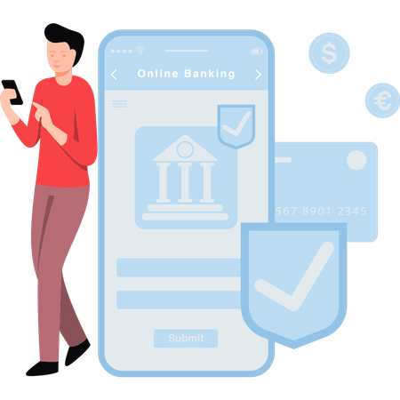 Boy using secure online banking  Illustration