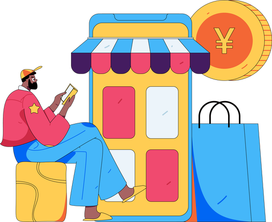 Boy using shopping app  Illustration