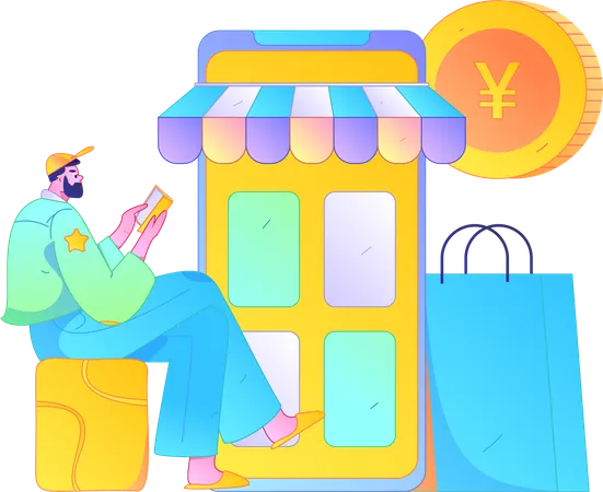 Boy using shopping app  Illustration