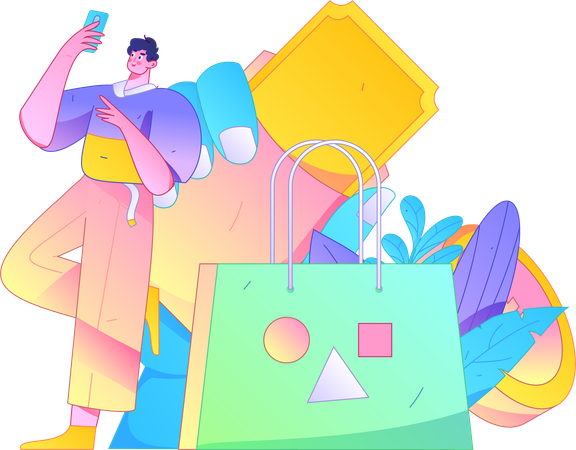 Boy using shopping voucher  Illustration