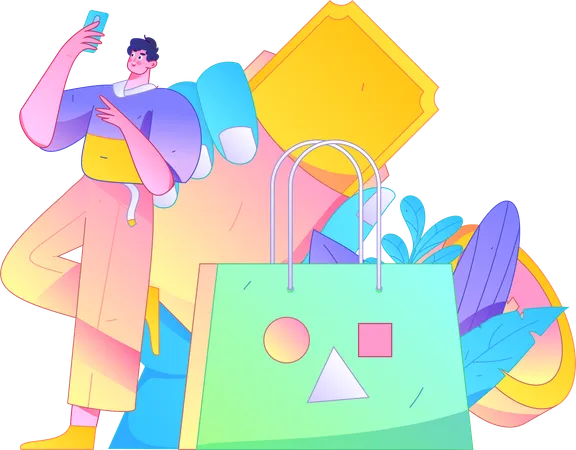 Boy using shopping voucher  Illustration