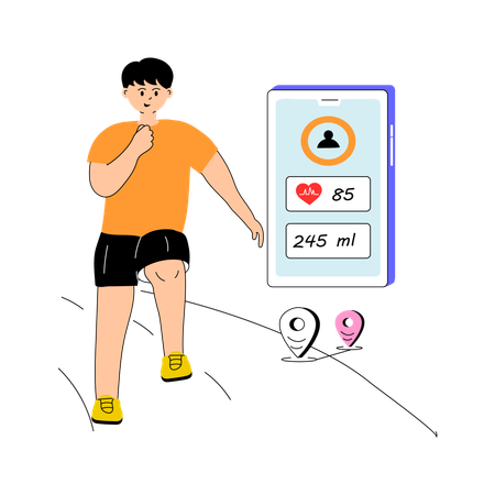 Boy using smart fitness tracker app  Illustration