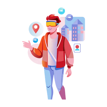 Boy using smart navigation  Illustration