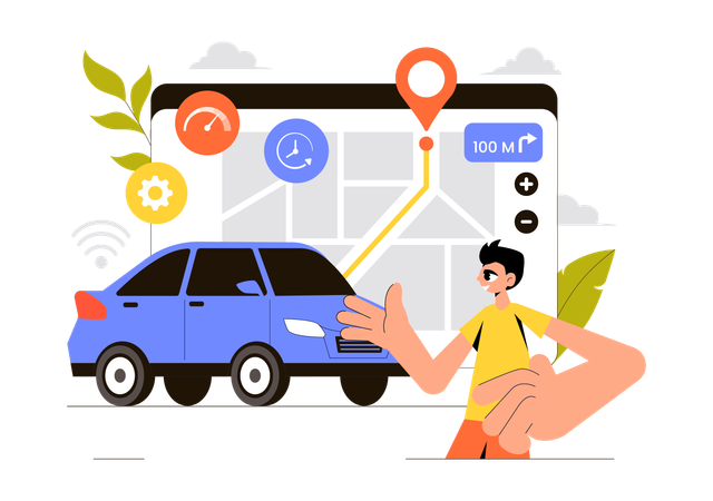 Boy using smart vehicle tracking app  Illustration
