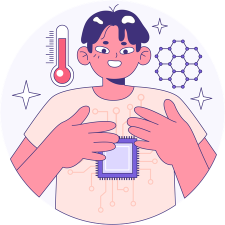 Boy using smart wearable to track body temperatures  Illustration