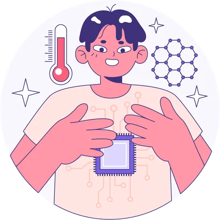 Boy using smart wearable to track body temperatures  Illustration
