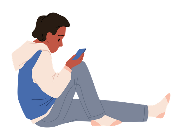 Boy using smartphone while sitting on floor  Illustration
