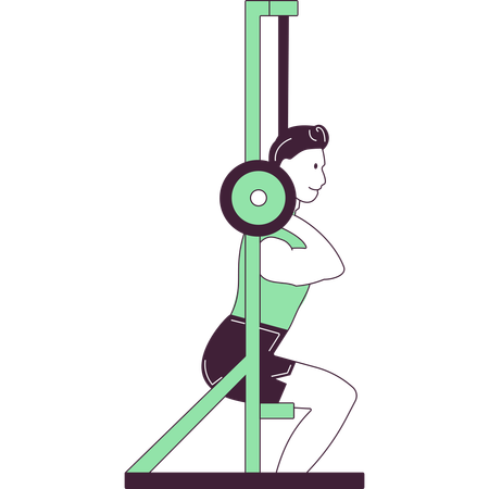 Boy using smith machine in gym  Illustration