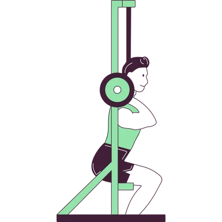 Boy using smith machine in gym  Illustration