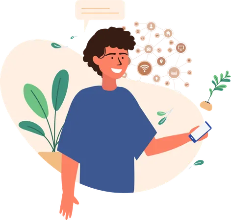 Boy using social media  Illustration