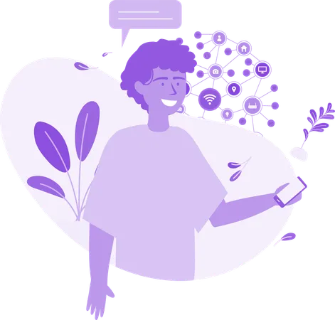 Boy using social media  Illustration