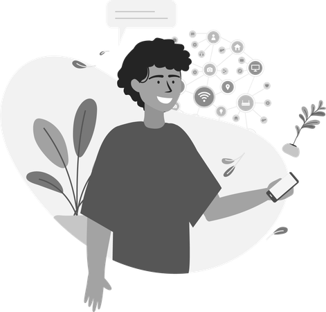 Boy using social media  Illustration