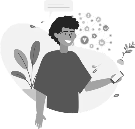 Boy using social media  Illustration
