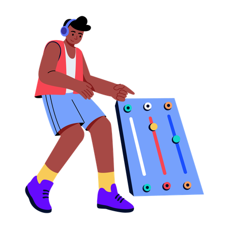 Boy using sound mixer  Illustration