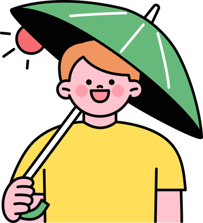 Boy using umbrella to stay protected from UV radiations  Illustration