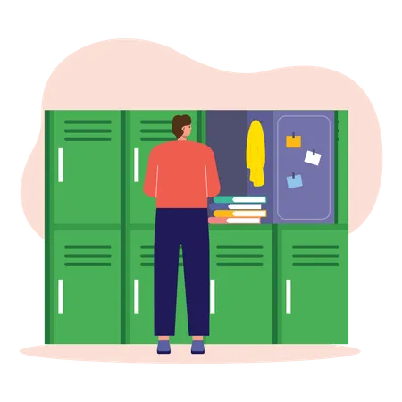 Boy using University locker  Illustration