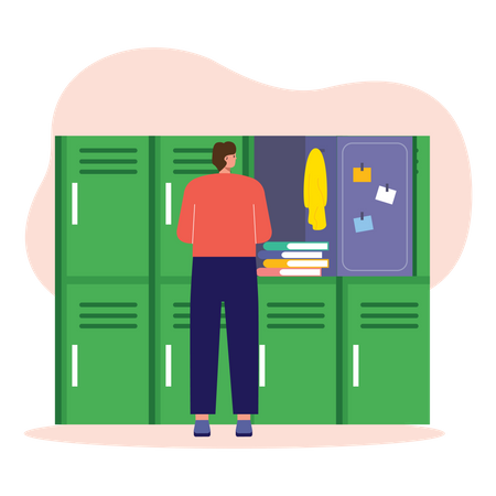 Boy using University locker  Illustration